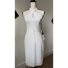 NEW Adrianna Papell Womens Ivory Halter Keyhole Dress Size 2 Party Cocktail