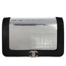 Chanel Black Velvet Mirror Sequin Wallet On Chain Bag