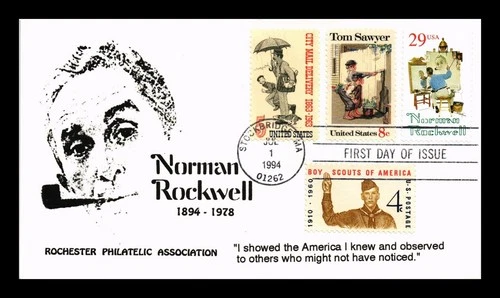 US COVER COMBINATION FIRST DAY OF ISSUE NORMAN ROCKWELL THERMOGRAPHED