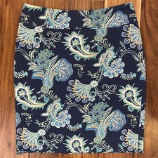 J. McLaughlin Women  s Masie Phoenix Paisley Pencil Skirt Short Navy Blue Size 2
