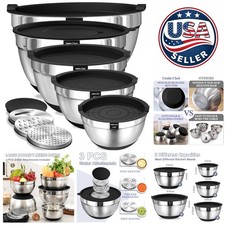 8PCS Airtight Stainless Steel Mixing Bowls Set with Non-Slip Bottoms & Graters