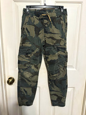 Wrangler Boys Green Camouflage Cargo Pants Drawstring Stretch Cotton Blend