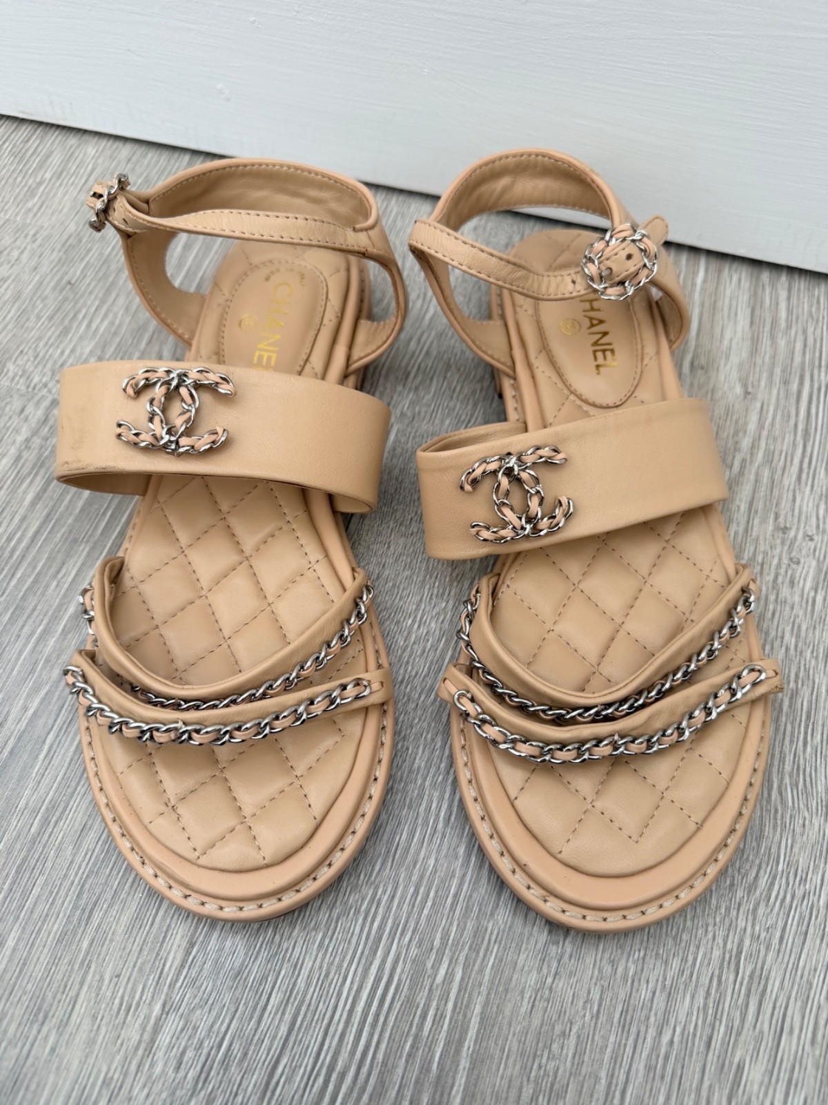 Chanel Beige Flat Sandals 40 / US 10