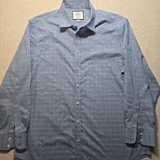 Charles Tyrwhitt Shirt Mens 17/34 Slim Fit Non-Iron Cotton Blue Green Plaid