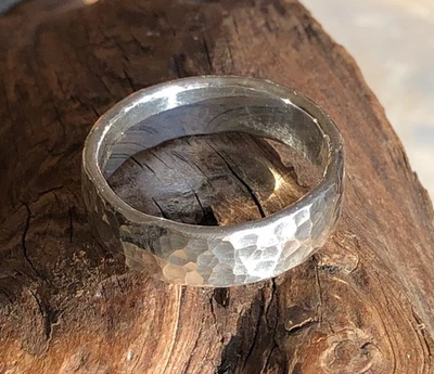 925 Silber Ring gehämmert geschmiedet breit schwer Schmiedering Herrenring Damen