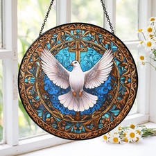 Stained Glass Dove Suncatcher   Religious Home Decor Window Hanging