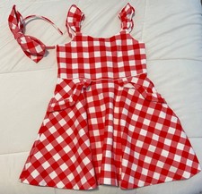 Janie and Jack Red and White Gingham Ponte Dress  Headband Size 4