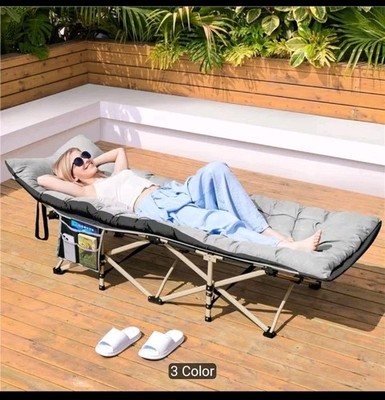 Costoffs Folding Field Bed with Mattress, Camping Bed, Garden Lounger, Guest Bed