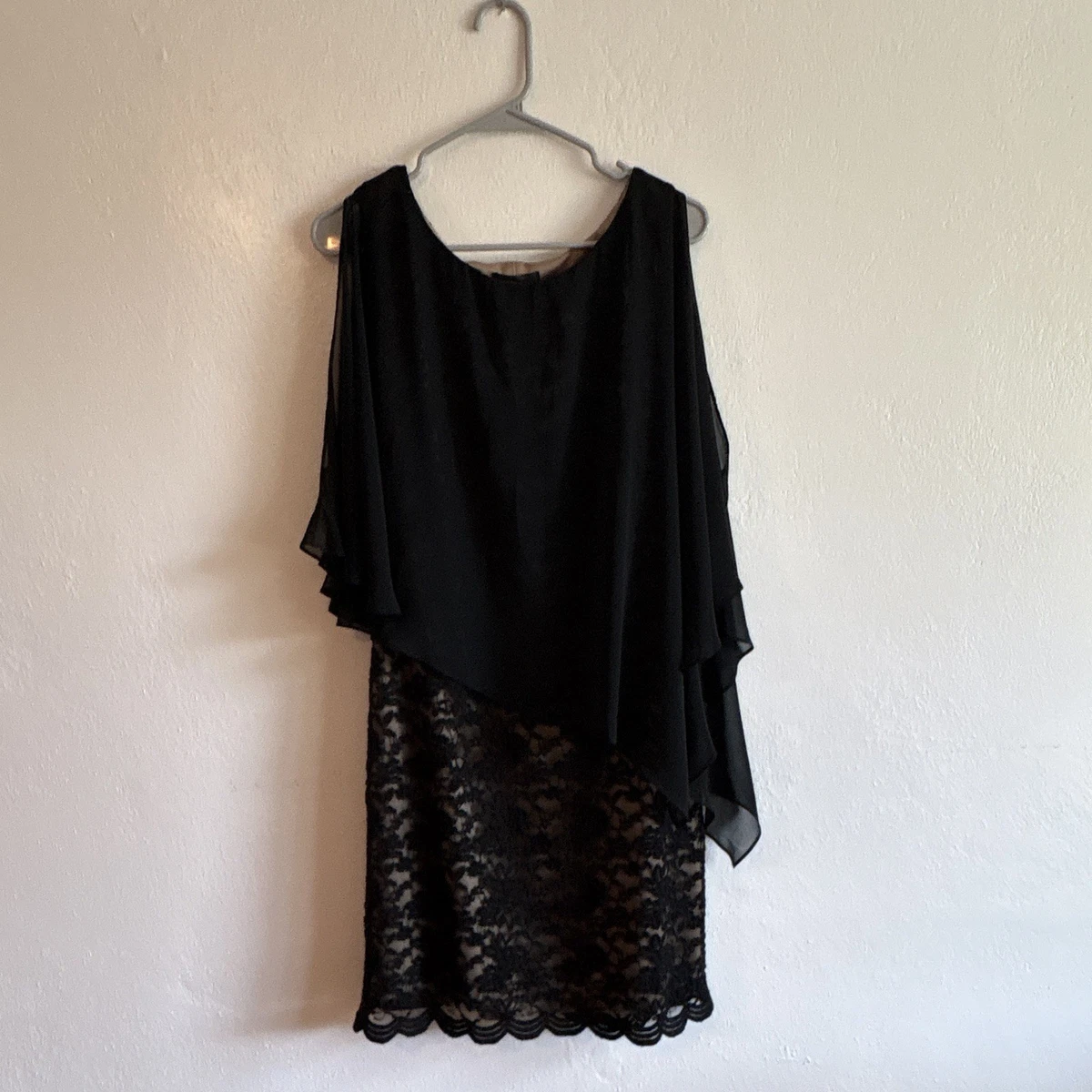 connected black dress Connected Apparel Side Twist Detail Sheer Three-Quarter Floral Split  Sleeves Sheath Dress