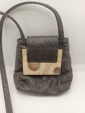 R&y Augousti Paris Vtg Black Leather Tote Sachel Velvet Lined Shell Inlay Clasp