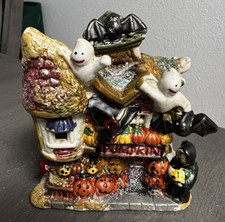 Vintage Lighted Halloween Haunted Village Houses Ceramic Pumpkin House 4.5