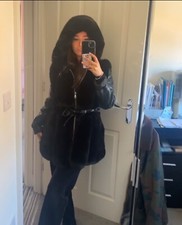 Qed Ldn Faux Leather Black Coat Size 8-10 