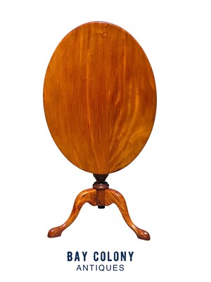 ANTIQUE QUEEN ANNE STYLE OVAL SOUTHERN PECAN TILT TOP SERVING TABLE ON SNAKE LEG