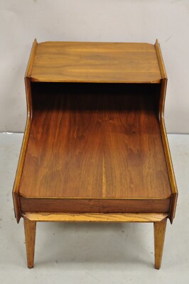 Lane Altavista Mid Century Modern Walnut 2 Tier Step Up End Table