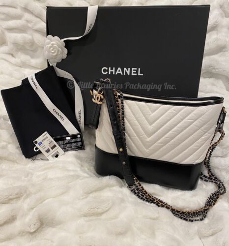 NEW WITH TAGS Authentic Chanel Black & White Leather Large Gabrielle Hobo  Bag | eBay