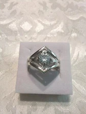 1 Ct Cz Solitaire Double Chevron Style Ring, Size 8