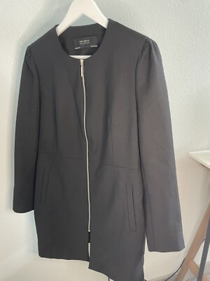 ZARA Basic collection size M full Zip black Blazer Jacket Womens Long Line