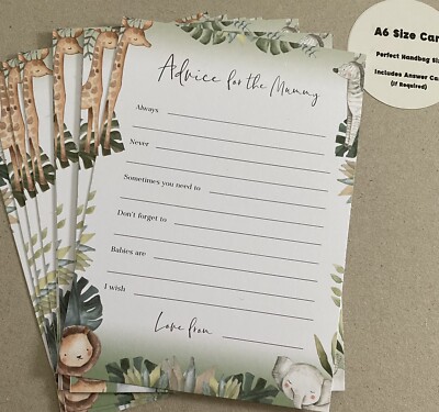 10 Ratschläge für Mama? Baby Shower Safari Thema Spielkarten - 3 für 2 auf alle Spiele
