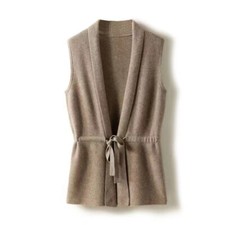 Fashion Womens Cashmere Vest Cardigan Belted Waistcoat Sleeveless Coat Sz