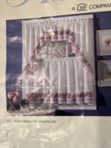 Ensemble vintage de niveaux de rideaux Aberdeen et de valances Swag (ivoire/rose, 56 pouces/36 en 3 paire - Photo 3 sur 4