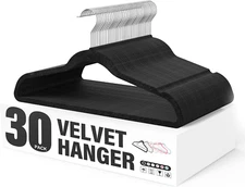 YSSOA Velvet Hangers 30 Pack, Non-Slip Clothes Hangers with Shoulder Notches, 36