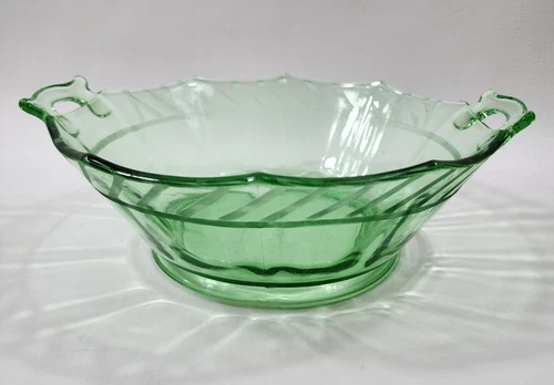 Etched Green Depression Glass Hexagon 10" Bowl