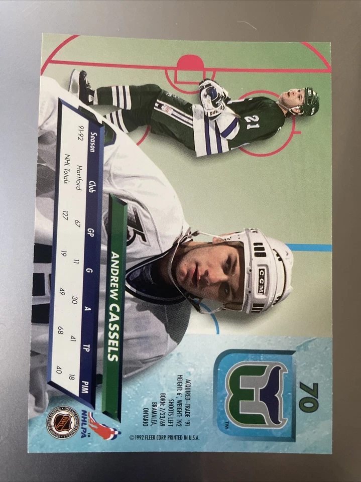 1992-93 Ultra Whalers Hockey Card #70 Andrew Cassels - Image 2 of 2