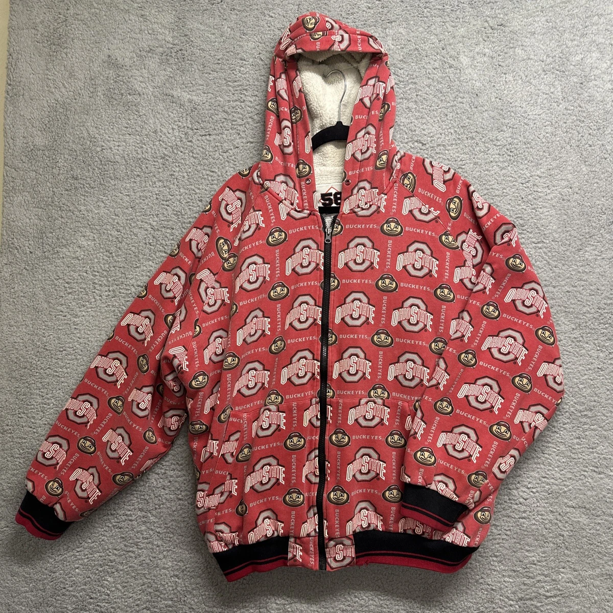Vintage Ohio State Sherpa Hoodie Jacket College Buckeyes Mascot Logo  Pattern XL | eBay