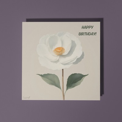 Handgefertigte zarte weiße Teerose als Geschenk Happy Birthday Karte & Umschlag.