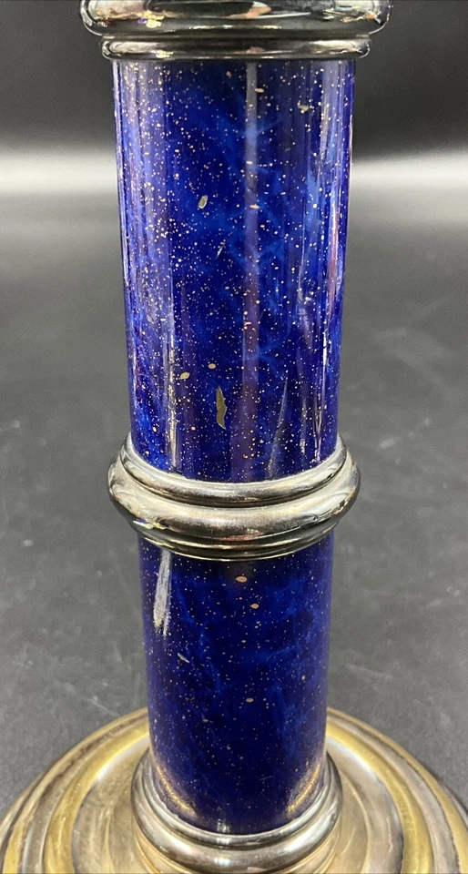 "Candelabro de plata Puiforcat Francia azul imitación lapislázuli esmalte 6,25""" Foto 3 de 4