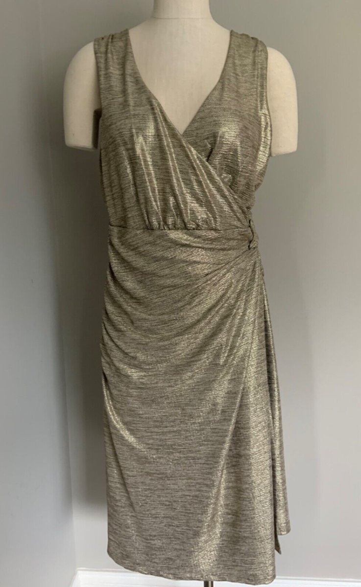 gold dress anthropologie Celandine Metallic-Knit Drop-Waist Maxi Dress