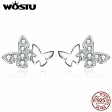 Wostu Authentic S925 Sterling Silver butterfly Stud Ear Earrings For Women Girls