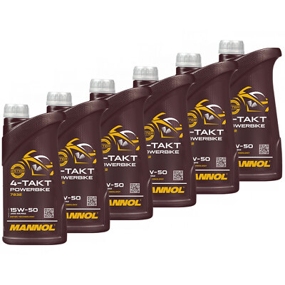 6x 1 Liter Motoröl MANNOL 15W-50 4- Takt Powerbike API SM Motor Motoren Öl Oel