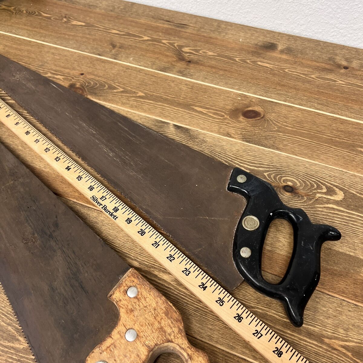 Set of Disston Vintage 1960s-70s Handsaws with Wood & Black Set of Disston Vintage 1960s-70s Handsaws with Wood & Black