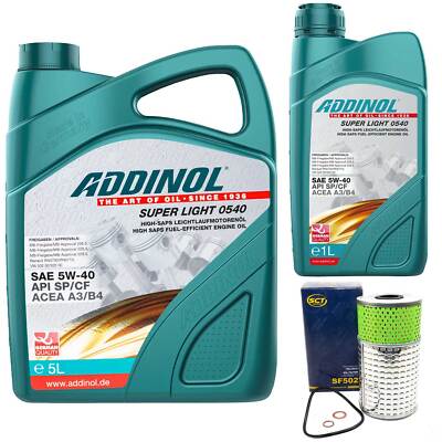 Motoröl Set ADDINOL 5W-40 Super Light 6 Liter + Ölfilter für Mercedes C-Klasse 