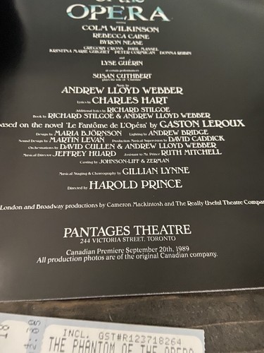 Das Phantom der Oper Programm Majestic Theatre NY Pantages Toronto 1980er Vintage - Bild 5 von 12