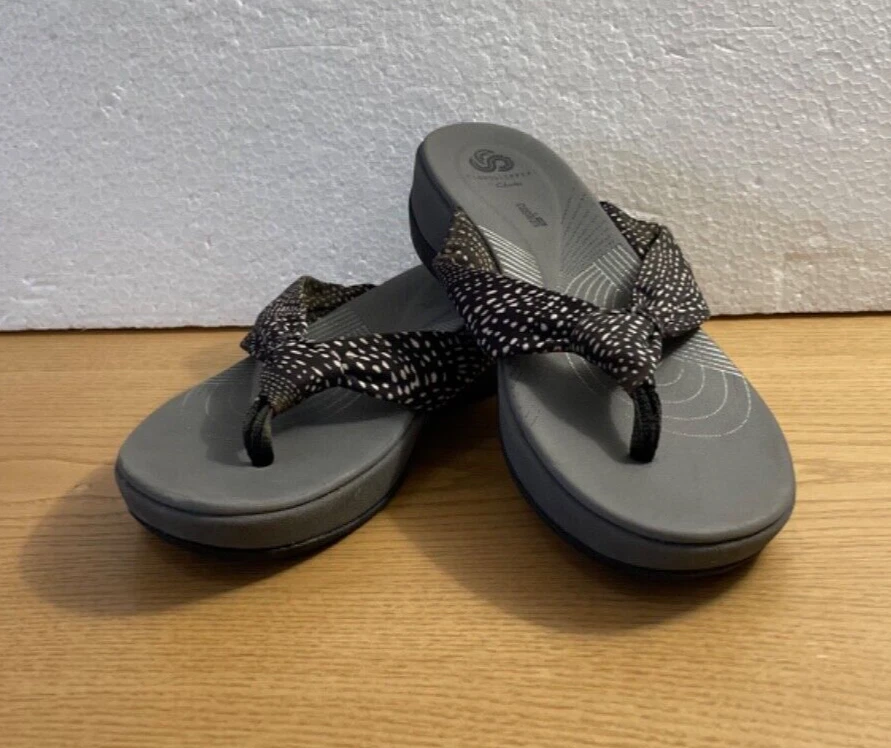 Clarks Cloudstepper sandalo Aria Glison donna 8 infradito slide blu navy a pois