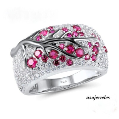 3CT Round Cut Real Pink Ruby Engagement Wedding Jewelry Ring 14K White Gold Over