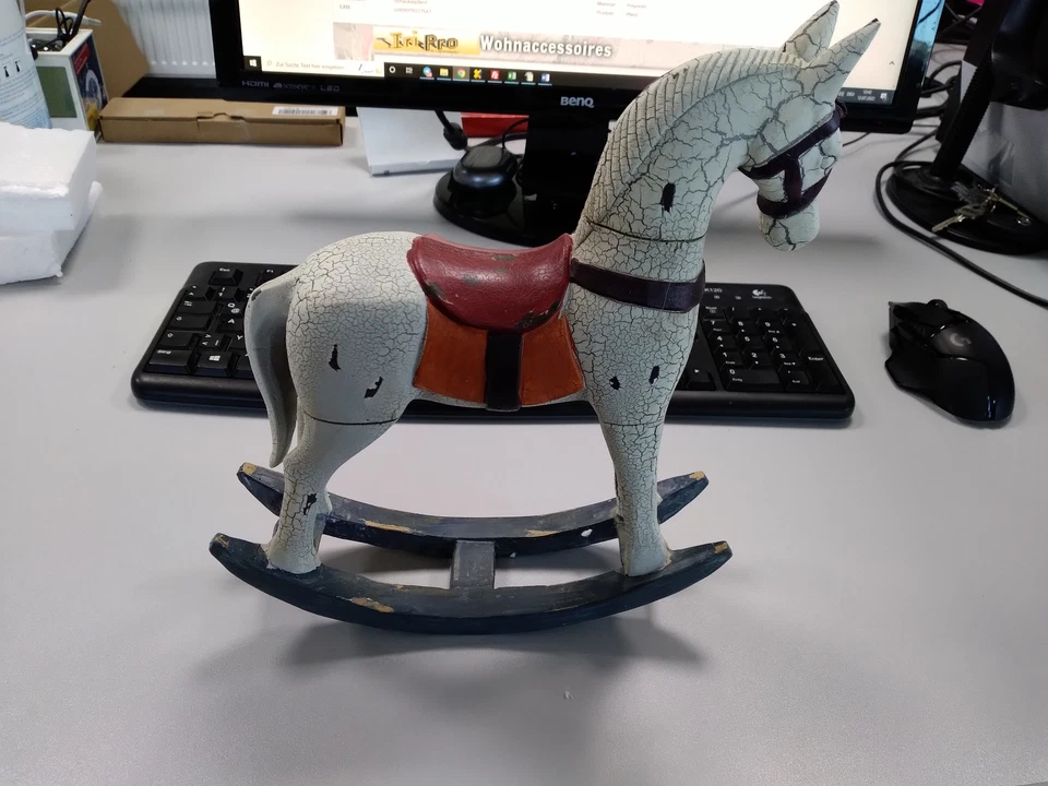 Gilde Schaukelpferd Pferd Deko Shabby Vintage Weiß Polyresin Figur 05B4010A - Bild 3 von 3