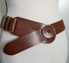Vintage Belt Saddle Brown Leather 1.5 In Wide Cut Buckle On Button up to 38 in