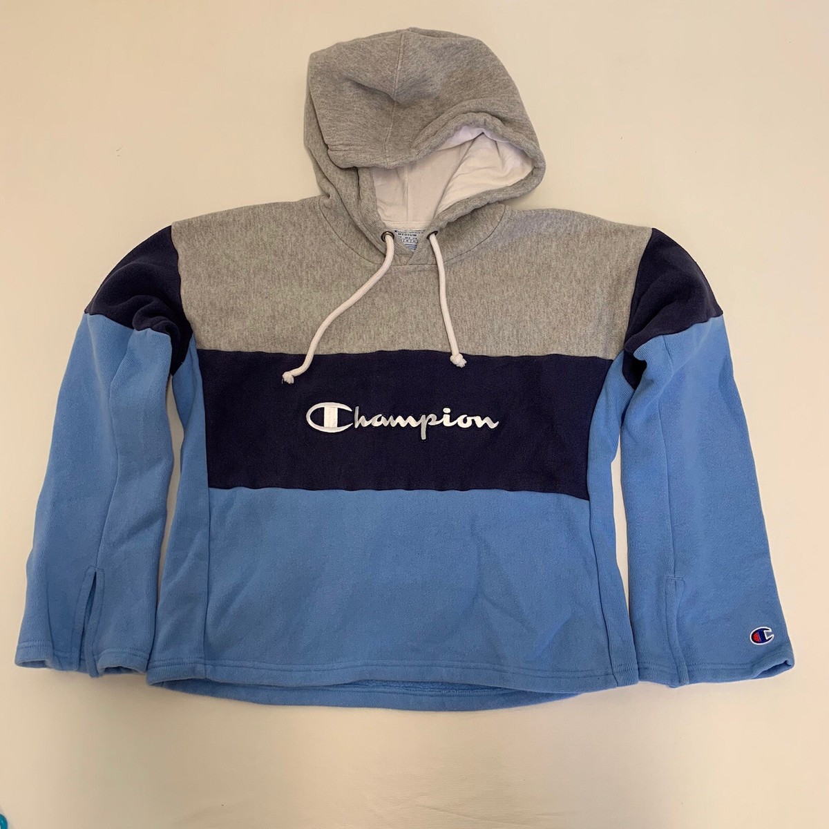 Women's Champion Brand Hoodie Sz M Reverse Weave Pullover Blue