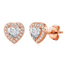 Rose Gold Plated Heart Halo Earrings Created with Zircondia® Crystals