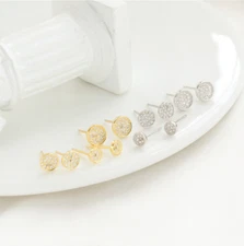 Solid 925 Sterling silver Round CZ Cluster Stud Earrings 5/6/7mm Box PE41