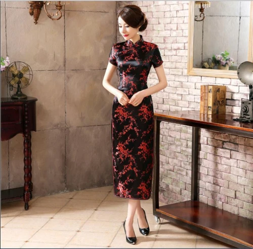 New Traditional Chinese Women's Silk Satin Long Dress Cheongsam Qipao - Picture 13 of 13