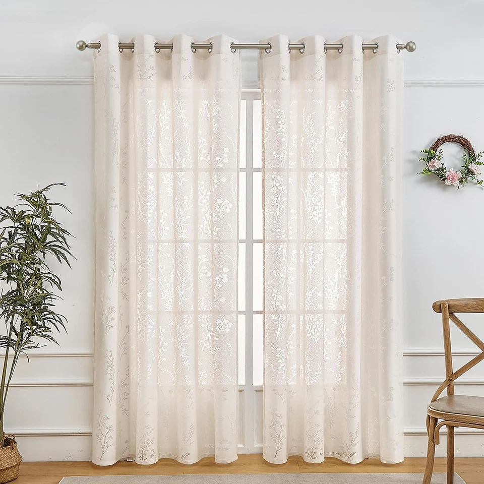 Cortina Boho Transparente 84 Pulgadas Largo Encaje Cortinas Occidentales para Sala de Estar 2 Paneles Foto 2 de 4