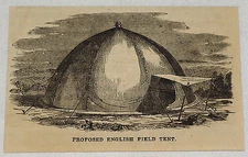 small 1881 magazine engraving ~ PROPOSED ENGLISH FIELD TENT