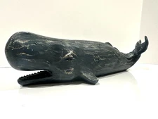 Sperm Whale Statue 15” Hand-Painted Resin Ocean Marine Decor Coastal Sculpture