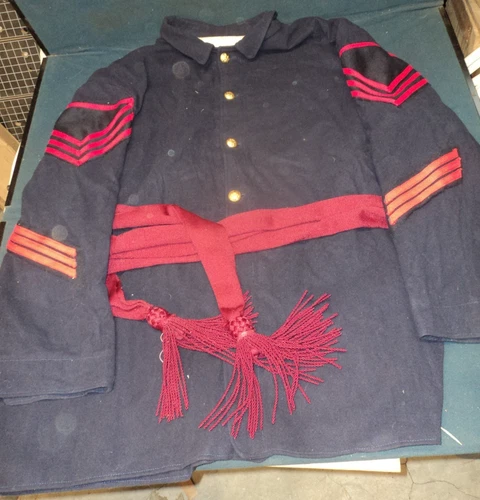 Vtg Civil War Union Infantry Frock Coat Reenactment Blue w/ Red sash/belt