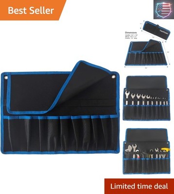 Compact Roll Up Wrench Organizer with 10 Pockets - Water-Resistant Black Fabric