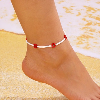 Multicolor Beads Small Daisy Flower Anklets For Women Vintage Bohemia Foot Chain